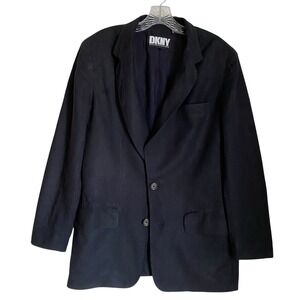 Vintage DKNY Linen Blazer Women Size 10 Navy Lined Single Breasted Minimalist
